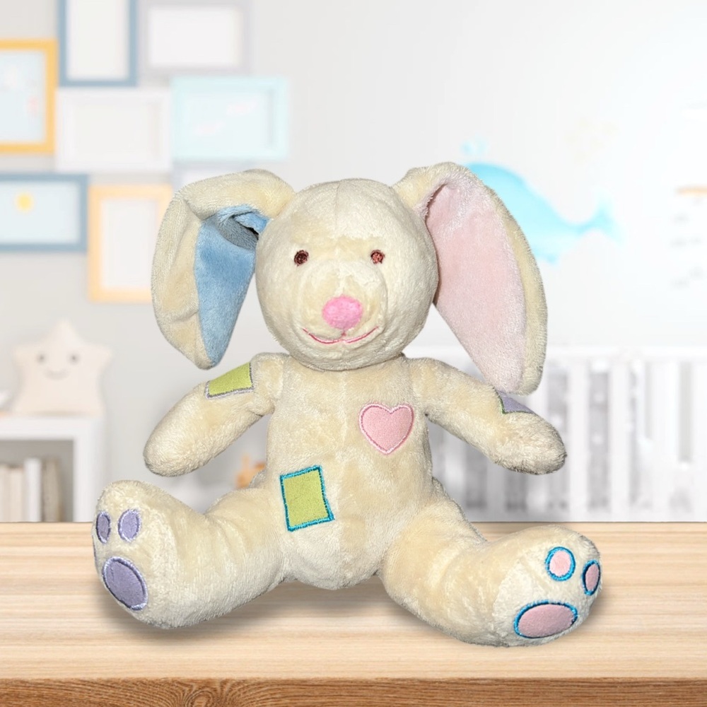 Vtg Baby Connection Yellow Bunny Rabbit Stuffed Plush Patches Squeaky Foot